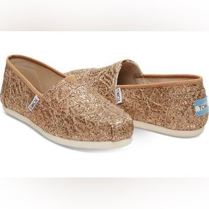 Rose Gold Glitz Floral Lace - Toms classic slip-on flats EUC